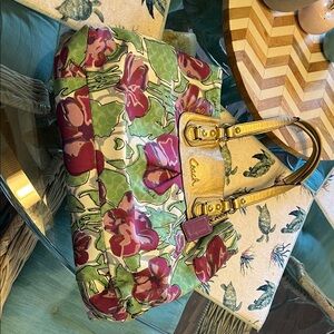 Coach Floral Tote in Green, Pink & Gold Accents
